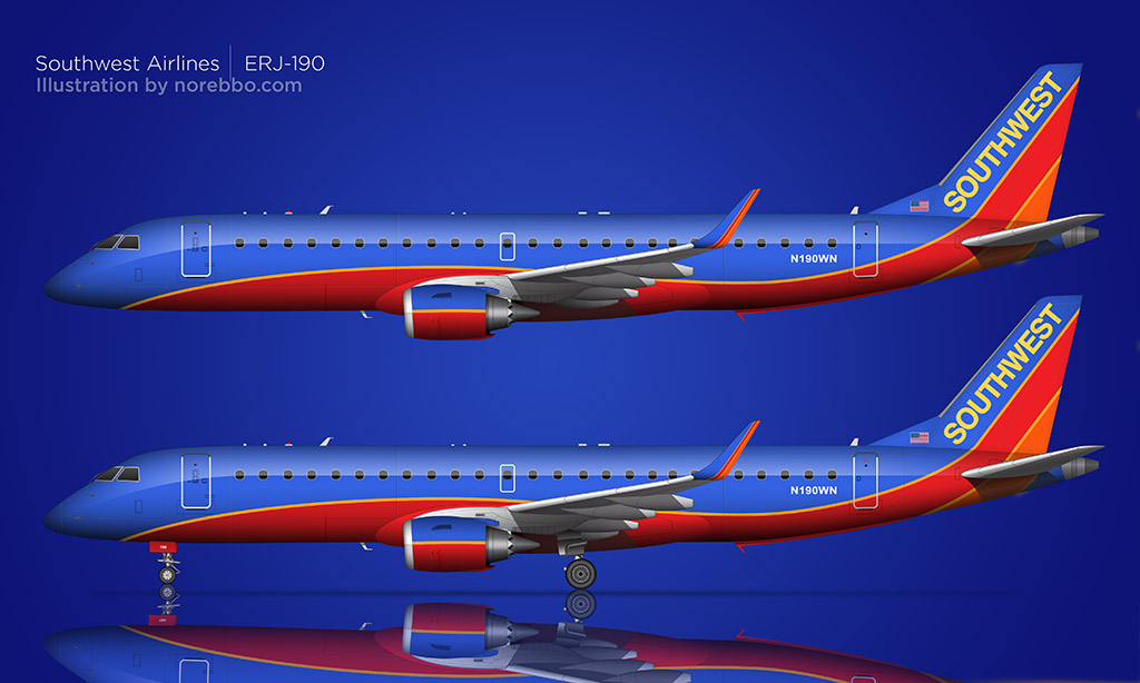 Side view illustration of a Southwest Airlines Embraer 190 – Norebbo