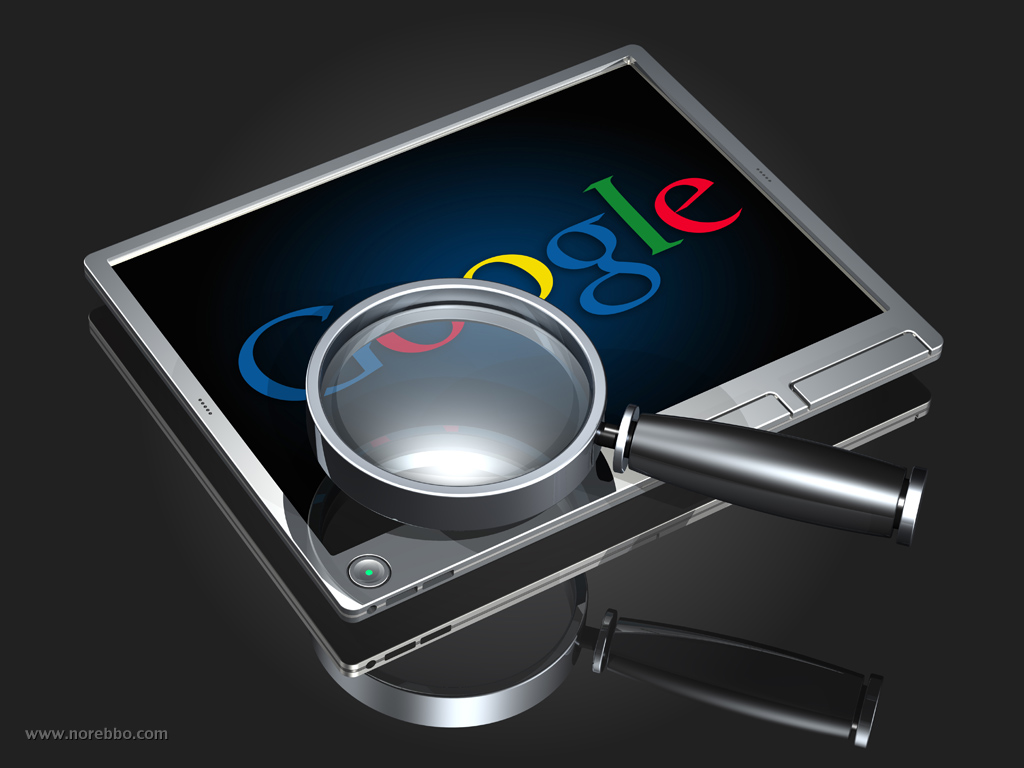 Touch-screen tablet computers with logos of the top three search engines