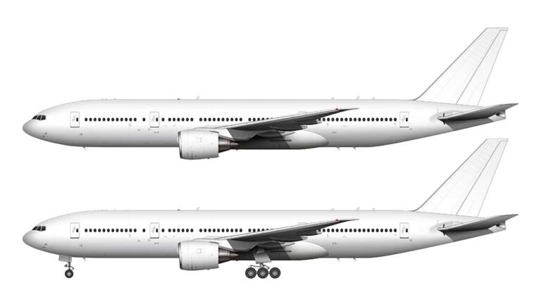 Boeing 777-200 blank illustration templates