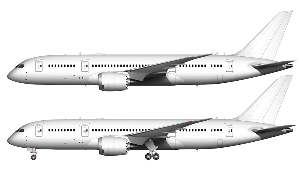 Boeing 787-8 blank illustration templates