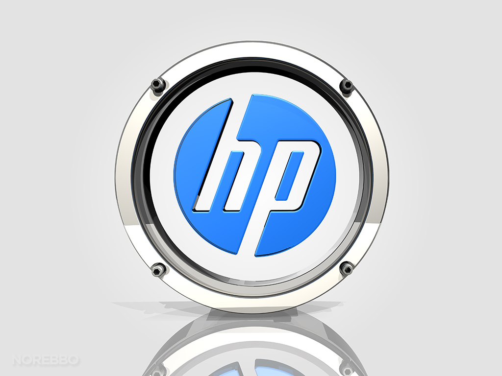 Glass and metal HP logo illustrations