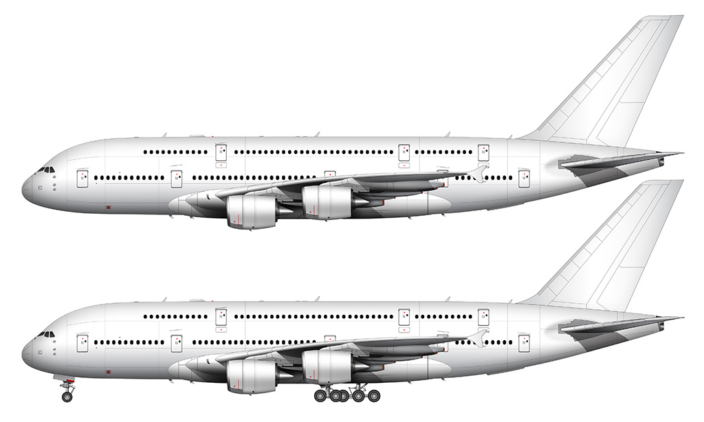 All white A380-800 side view