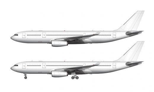 Airbus A330-200 blank illustration templates with Rolls Royce engines