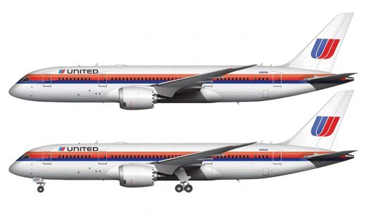 Retro United Airlines 787-8 in the Saul Bass livery