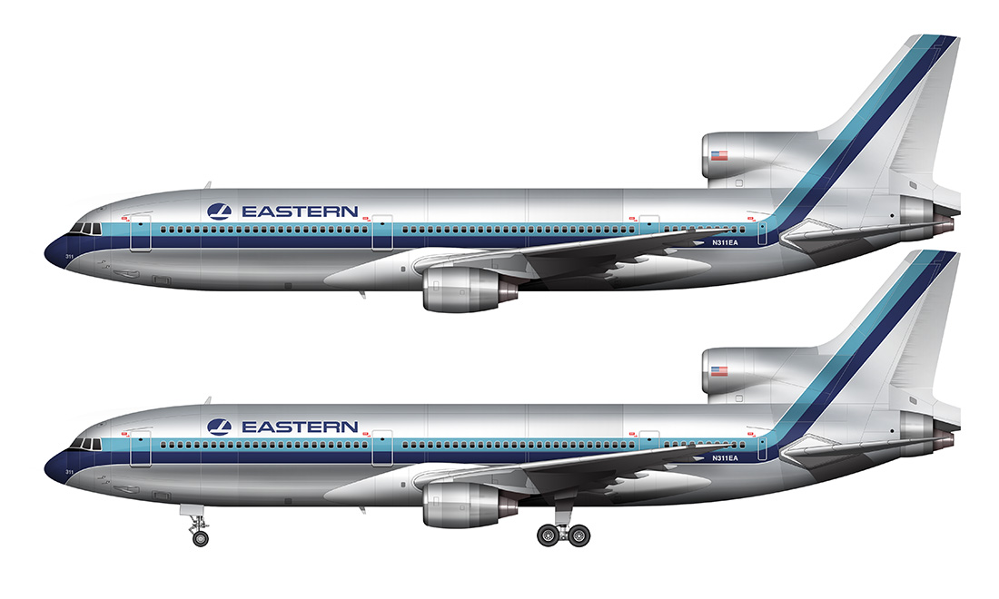 The three liveries of the Eastern Airlines L-1011 TriStar
