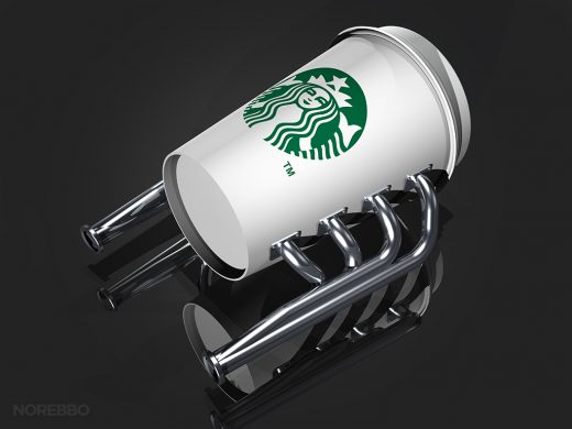 3d renderings of white paper Starbucks coffee cups