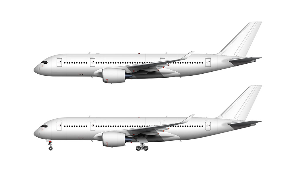 Airbus A350-800 blank illustration templates