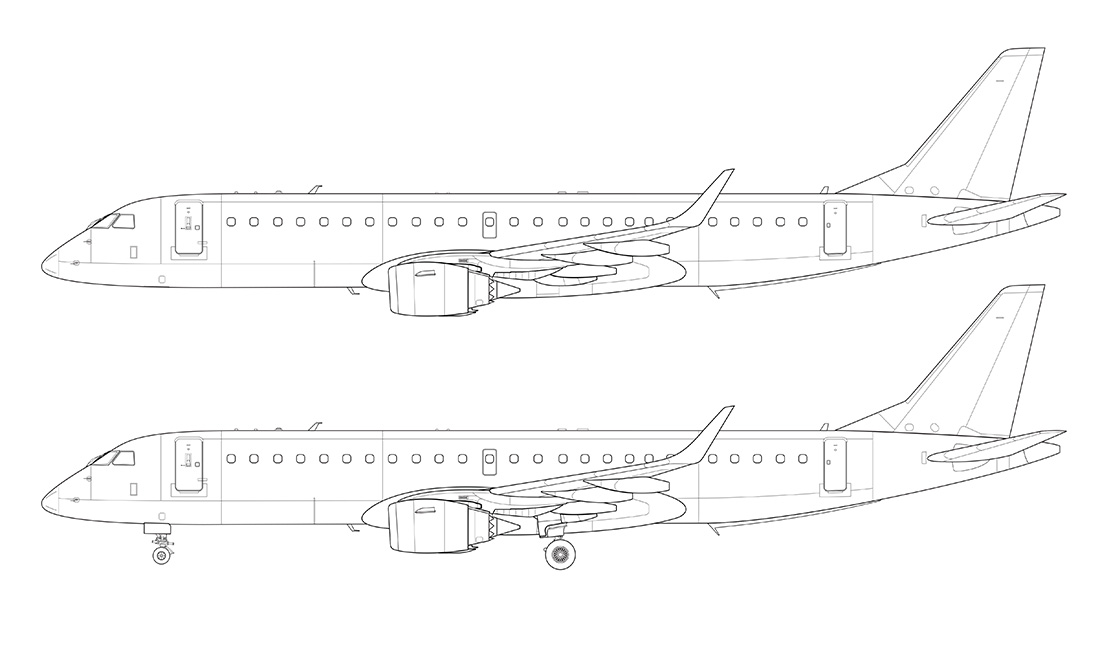 erj-190 technical side drawing blueprint