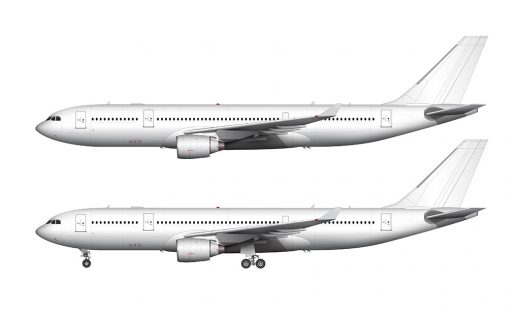 Airbus A330-200 blank illustration templates with Pratt & Whitney engines
