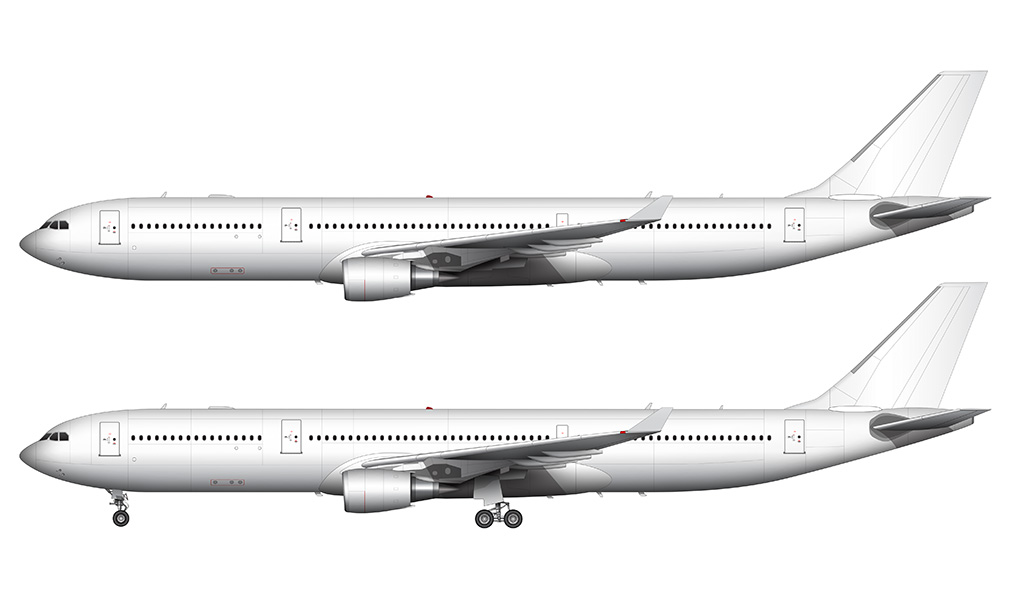 Airbus A330-300 blank illustration templates with all three engine options