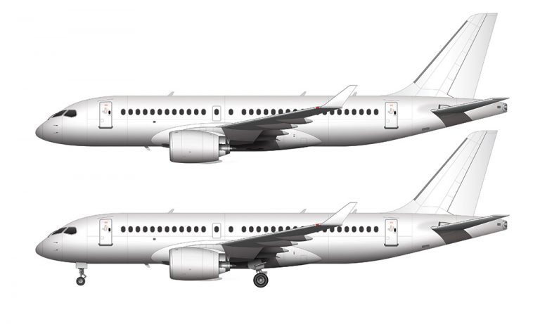 Bombardier CS100 (Airbus A220-100) blank illustration templates