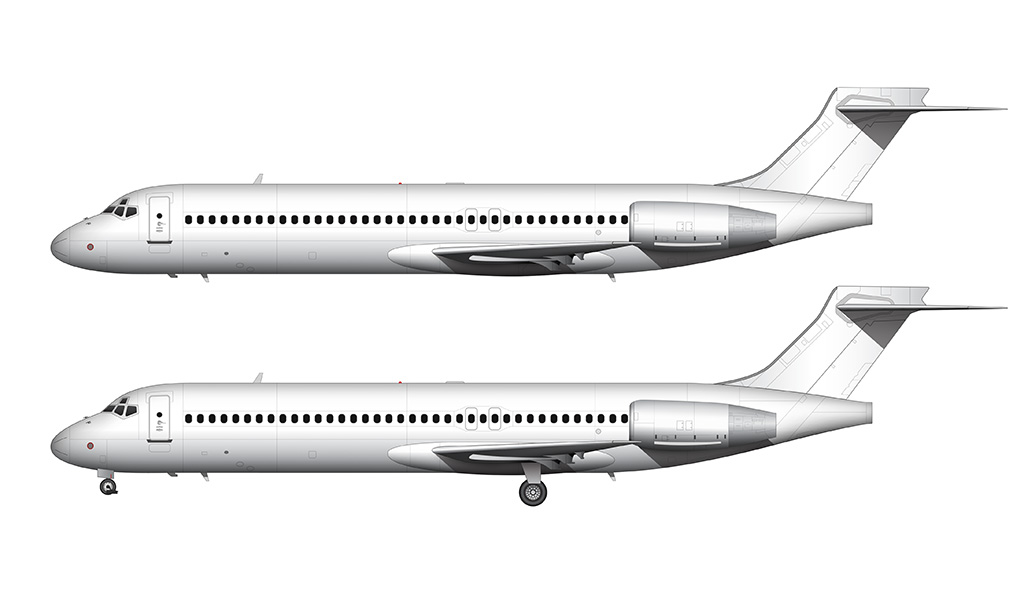 side profile all white boeing 717