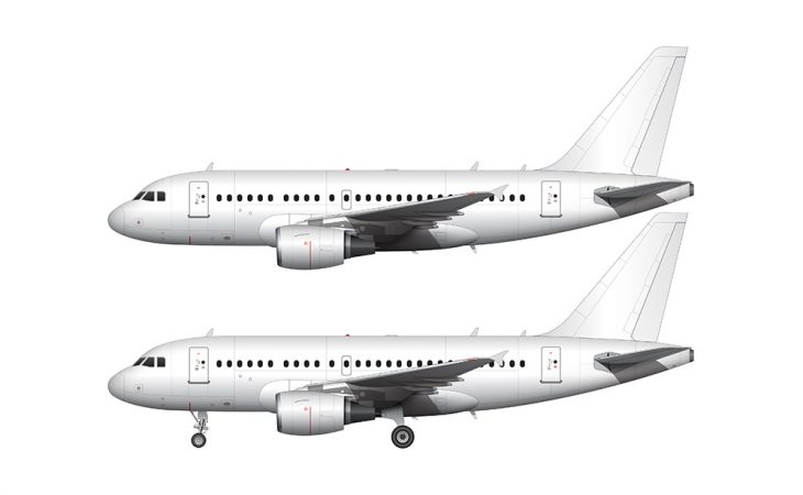 all white airbus a318 side view