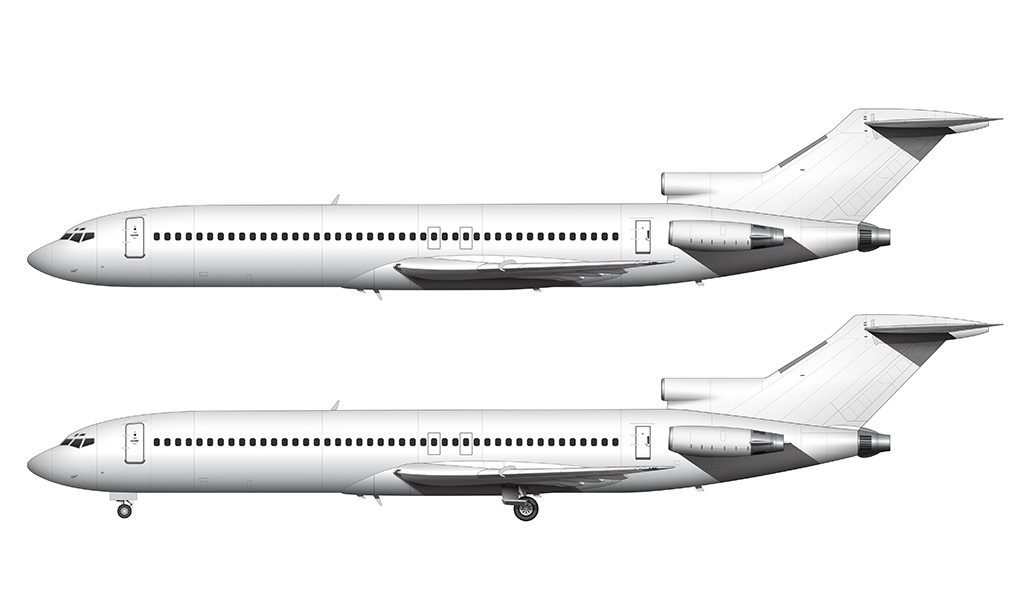 White Boeing 727 side view