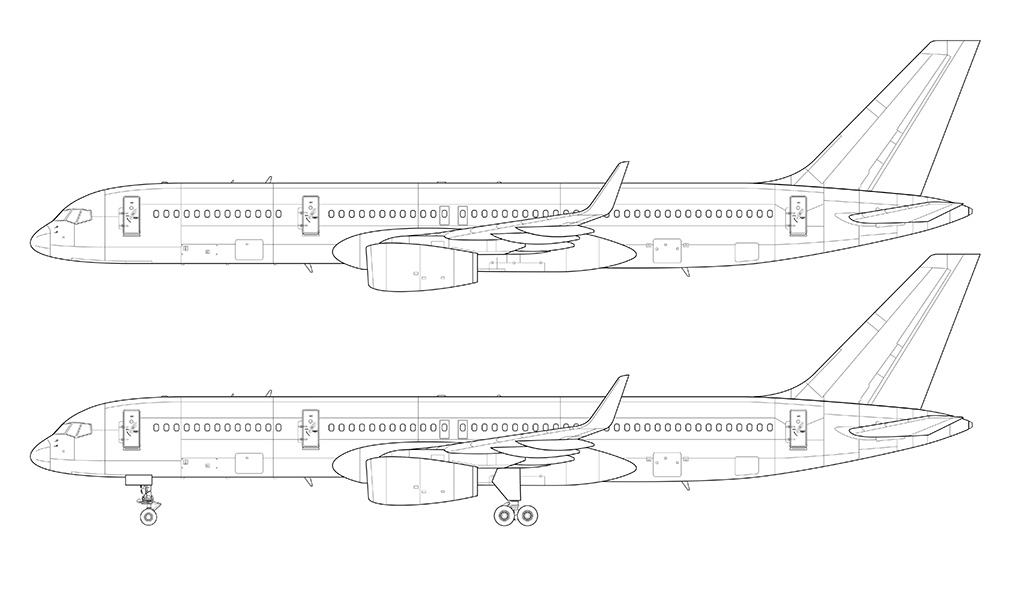 boeing 757-200 rolls royce engines side view blueprint