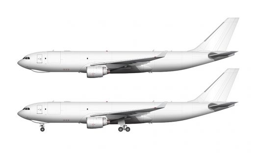Airbus A330-200F blank illustration templates with Pratt & Whitney and Rolls Royce engines
