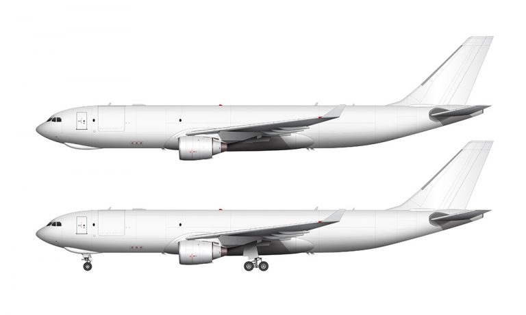 Airbus A330-200F blank illustration templates with Pratt & Whitney and Rolls Royce engines