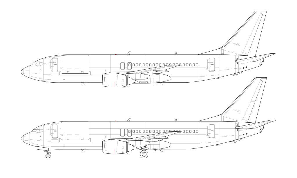 Boeing 737-400 Combi Line Drawing Illustration