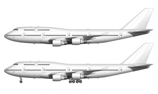 Boeing 747-400 blank illustration templates with Pratt & Whitney and Rolls Royce engines