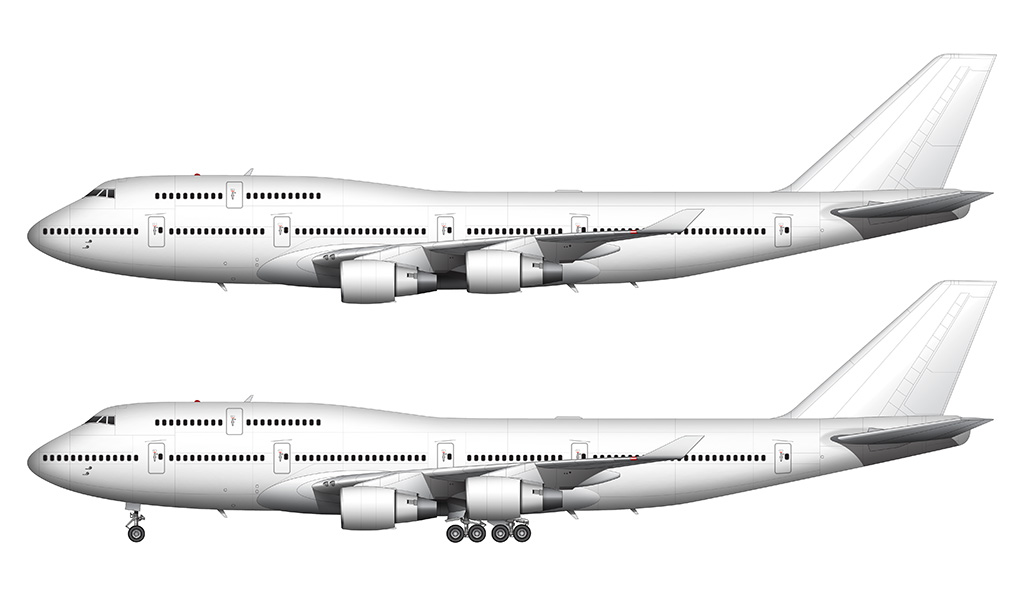 Boeing 747-400 blank illustration templates with Pratt & Whitney and Rolls Royce engines