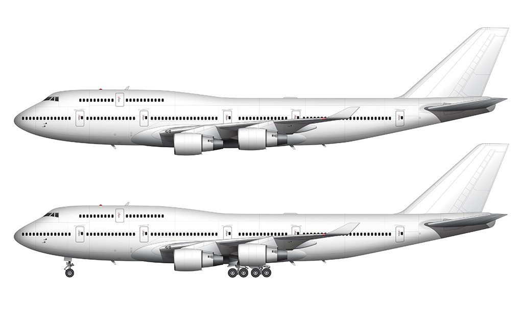 Boeing 747-400 with Pratt & Whitney engines side view