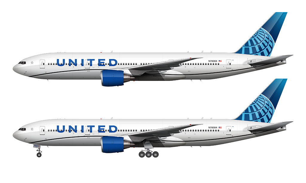 united airlines 777-200 2019 livery side view