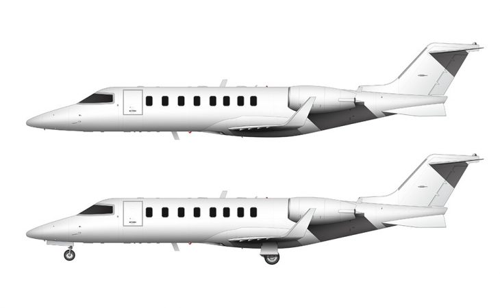 All White Learjet 45 side view