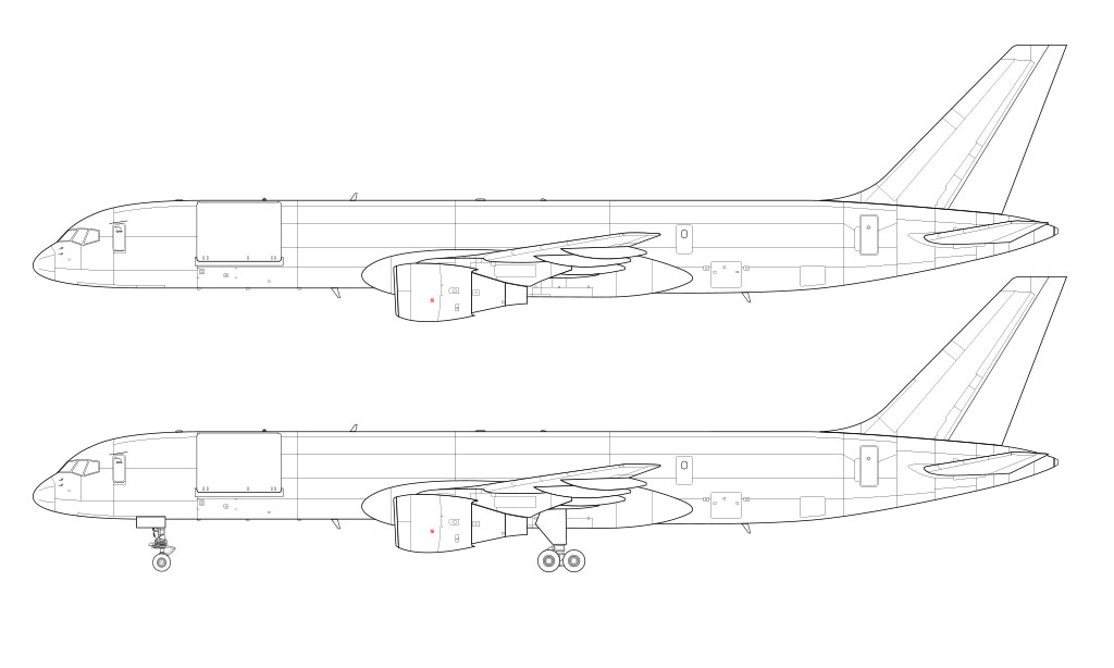 Boeing 757-200PF/PCF line drawing side view