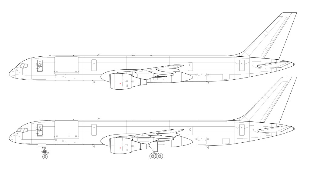 Boeing 757-200SF line drawing side view