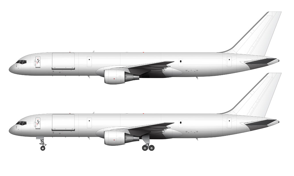 All white Boeing 757-200SF side view