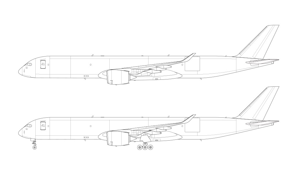 Airbus A350F side profile line drawing