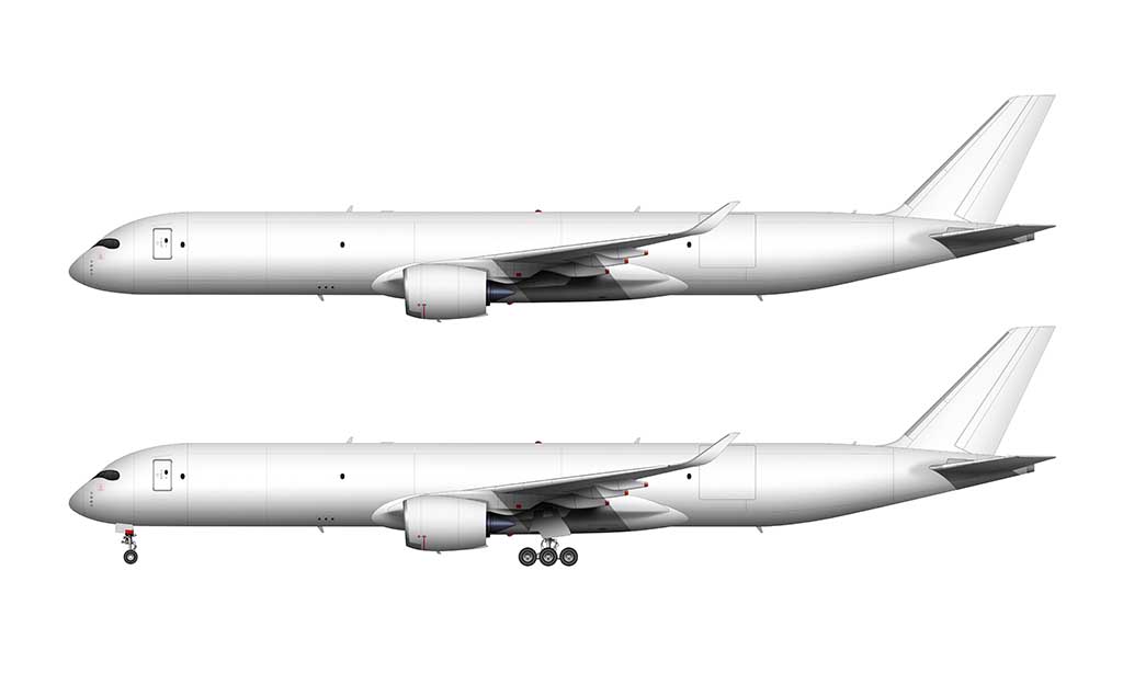 All white Airbus A350F freighter template