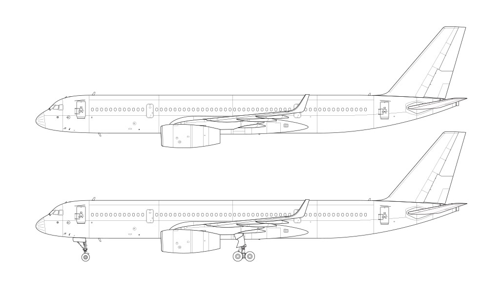 Tupolev Tu-204-100 blueprint line drawing