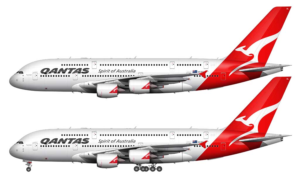 Qantas A380 new roo livery side view