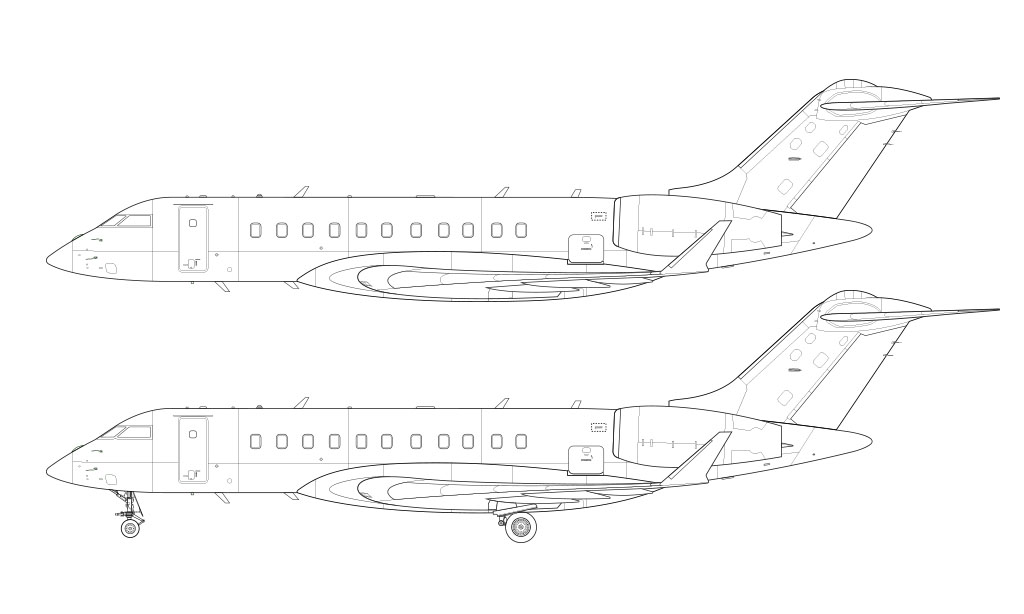 Bombardier Global 5000 blueprint line drawing