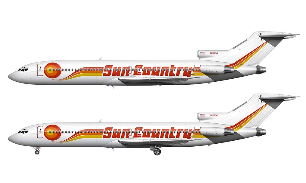 Sun Country 727-200 first livery side view