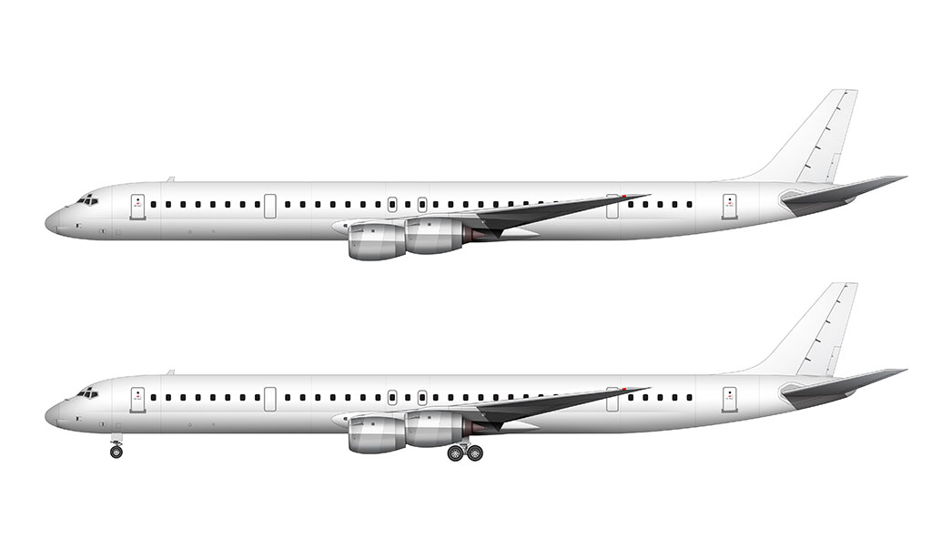 side view of the Douglas DC-8-73 with bare aluminum engines