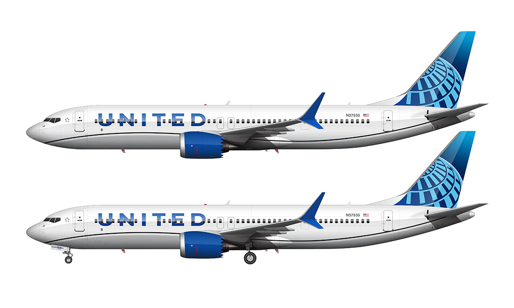 Boeing 737 max 9 in the 2019 United Airlines livery