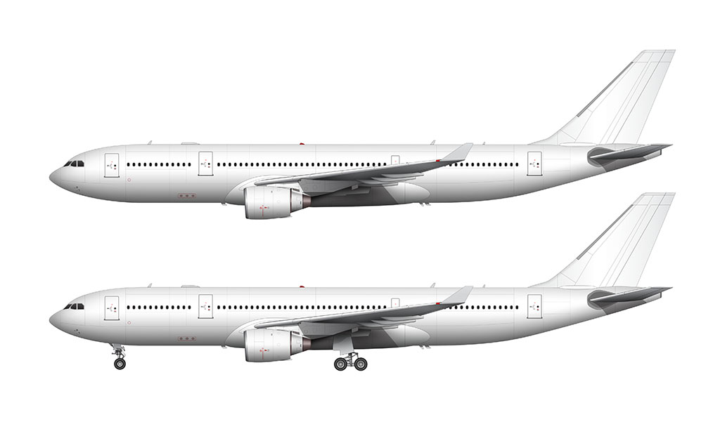 All white Airbus A330-200 with Pratt & Whitney engines
