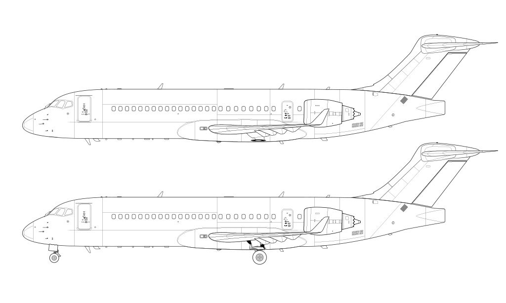 Comac C909 line drawing / blueprint illustration template
